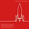 Outline rocket on red background