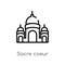 outline sacre coeur vector icon. isolated black simple line element illustration from monuments concept. editable vector stroke