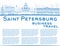 Outline Saint Petersburg skyline with blue landmarks