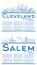 Outline Salem Oregon and Cleveland Ohio City Skyline Set