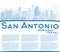 Outline San Antonio Skyline with Blue Buildings and Copy Space.
