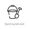 outline sand bucket and shovel vector icon. isolated black simple line element illustration from summer concept. editable vector