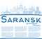 Outline Saransk Russia City Skyline with Blue Buildings and Copy