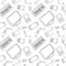Outline seamless pattern with sorted e-wast garbage isolated on white background. Vector hand drawn set of trash