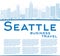 Outline Seattle City Skyline with Blue Buildings and copy space