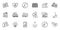 Outline set of Cogwheel, Decreasing graph and Boxes shelf line icons for web application. For design. Vector