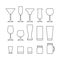 Outline set of different alcohol glasses. Line icon set. Flat