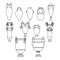 Outline set sketch of ceramic vases. Tall ancient Greek, Roman jar with two handles and a narrow neck. Line art vintage ceramic