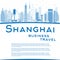 Outline Shanghai skyline with blue skyscrapers and copy space