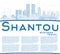 Outline Shantou China City Skyline with Blue Buildings and Copy