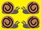 Outline shapes of four mirror imaging land snails bright yellow backdrop
