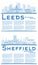 Outline Sheffield and Leeds UK City Skyline Set