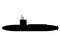 An outline silhouette shape of a military combat naval submarine in black