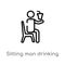 outline sitting man drinking a soda vector icon. isolated black simple line element illustration from people concept. editable