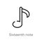 outline sixteenth note vector icon. isolated black simple line element illustration from music and media concept. editable vector