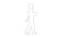 Outline sketch of builder female in helmet with a construction drawing in hand is walking on white background