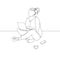 Outline sketch drawing of a woman. Business concept. Young modern woman sitting on the floor and holding a laptop.Vector
