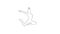 Outline sketch of woman with muscular body performs a jump in the splits on white background.