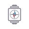 Outline smart watch icon with nautical compas. Electronic screen modern hand gadget device. Vector navigation map symbol