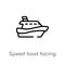 outline speed boat facing right vector icon. isolated black simple line element illustration from nautical concept. editable