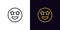 Outline star emoji icon, with editable stroke. Superstar emoticon with starry eyes, star struck face pictogram. Amazed funny emoji