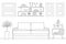 Outline style reception room. Schematic vector sketch