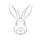 Outline of stylized rabbit portrait on white background.