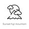outline sunset fuji mountain vector icon. isolated black simple line element illustration from nature concept. editable vector