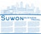 Outline Suwon South Korea City Skyline with Blue Buildings and Copy Space