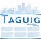 Outline Taguig Philippines City Skyline with Blue Buildings and