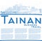 Outline Tainan Taiwan City Skyline with Blue Buildings and Copy Space