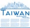 Outline Taiwan City Skyline with Blue Buildings and Copy Space