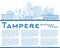 Outline Tampere Finland city skyline with blue buildings and copy space. Tampere cityscape with landmarks. Travel and tourism
