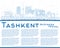 Outline Tashkent Uzbekistan City Skyline with Blue Buildings and Copy Space. Vector Illustration. Tashkent Cityscape with