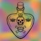 Outline tattoo love potion or poison bottle vector with skull and crossbones, esoteric symbols, Hand drawn beautiful ornate sketch