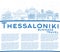 Outline Thessaloniki Greece City Skyline with Blue Buildings and Copy Space