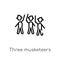 outline three musketeers vector icon. isolated black simple line element illustration from literature concept. editable vector