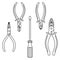Outline tools: screwdriver, pliers, split ring pliers, diagonal cutting pliers