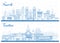 Outline Trenton and Newark New Jersey City Skylines Set with Blue Buildings