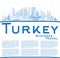 Outline Turkey City Skyline with Blue Buildings and Copy Space