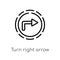 outline turn right arrow vector icon. isolated black simple line element illustration from user interface concept. editable vector