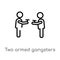 outline two armed gangsters pointing each other with their arms vector icon. isolated black simple line element illustration from