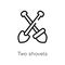 outline two shovels vector icon. isolated black simple line element illustration from construction concept. editable vector stroke