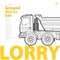 Outline typography set with lorry. Outlined truck. Construction machinery vehicle.