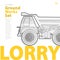 Outline typography set with lorry. Outlined truck. Construction machinery vehicle.