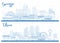 Outline Ulsan and Gwangju South Korea City Skylines Set with Blue Buildings