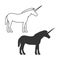 Outline unicorn and black silhouette unicorn.