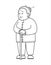 Outline vector Asian, Chinese, Korean, Mongolian, Vietnamese Old Woman With A Cane. Elderly Woman in trousers, Senile People