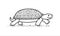 Outline vector cute land tortoise with patterned shell, side view; isolated on a white background; symbol of slowness; contour