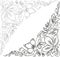 Outline vector drawings of decorative floral corners from fantasy leaves, tendrils and flowers